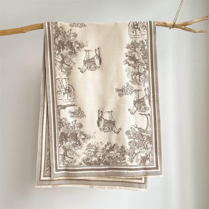 Camellia cashmere scarf women's winter senior sense versatile thickened warm scarf air conditioner shawl