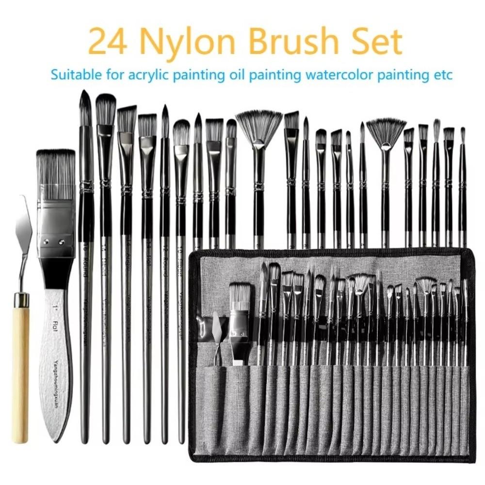 24pcs/set DIY Art Nylon Brush Set Nylon Hair Artist Paint Brushes  Watercolor Painting