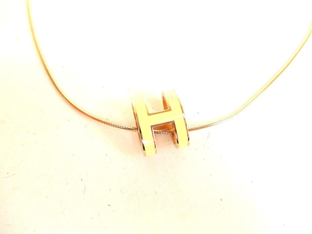 Authentic HERMES Orange Pop Ash H Pink Gold Plated Necklace Choker Pendant #a150  Refurbished