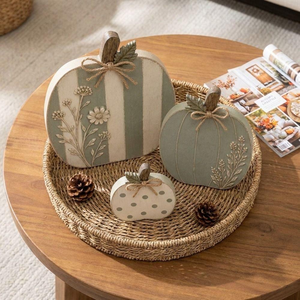 3 pcs Dots Flower Wildflower Pumpkin Figurine Home Decor Tabletop Ornament Fall Season