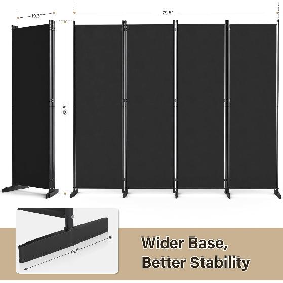 AKTOP Room Divider 4 Panel, 80" W Portable Wall Divider for Room Separation, Freestanding Partition Room Dividers, Folding Room Separators Privacy