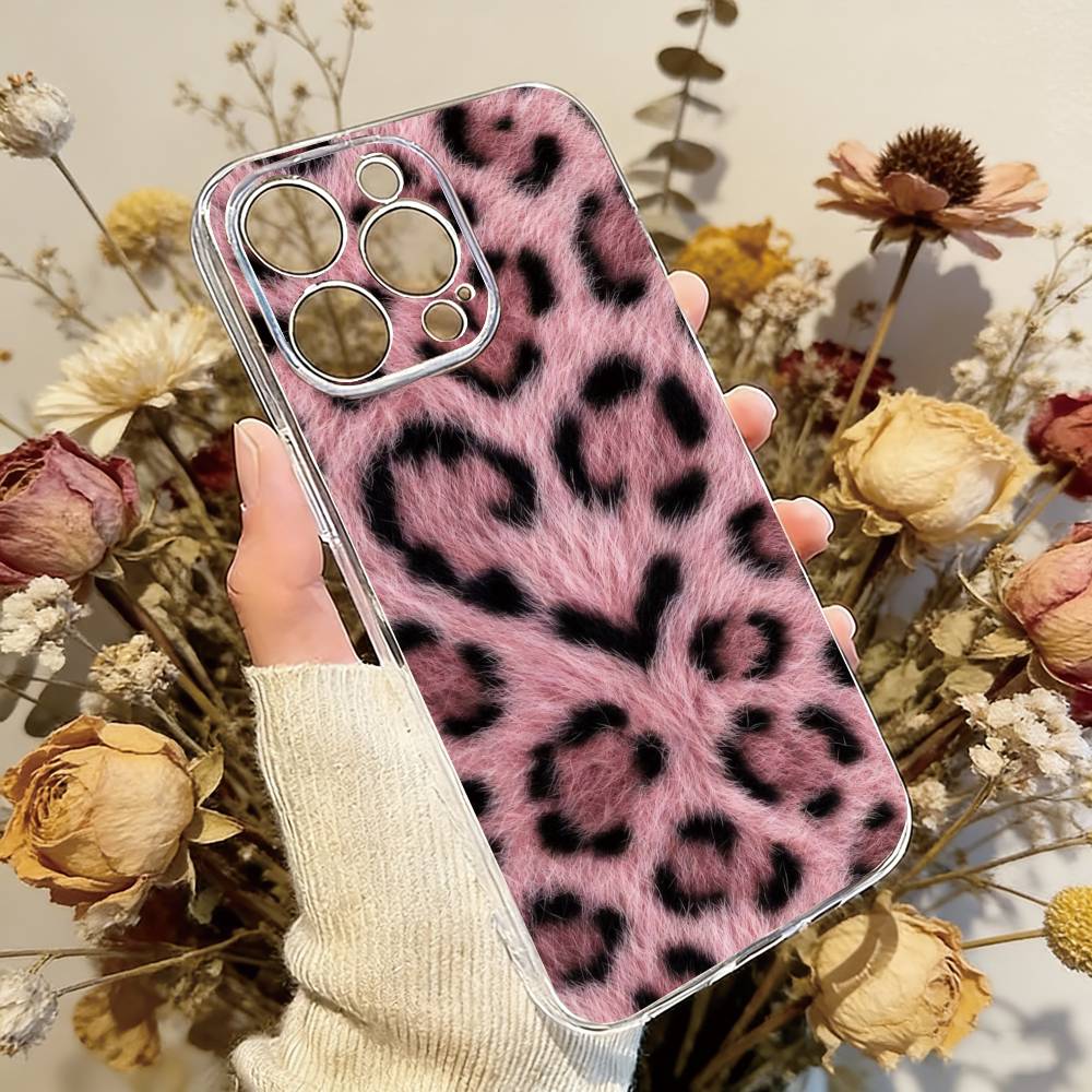 Leopard Print Phone Case For iPhone 17 16 15 14 13 12 11 Mini Pro Max Plus Transparent Cover