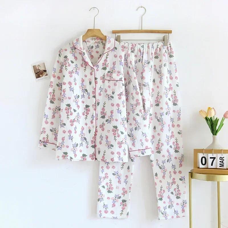 Japanese New Arrival Style Autumn and Wintertime Long-sleeved Trousers, Pure Cotton Air Cotton, Warm Ladies Pajamas, Home Service Sleepwear