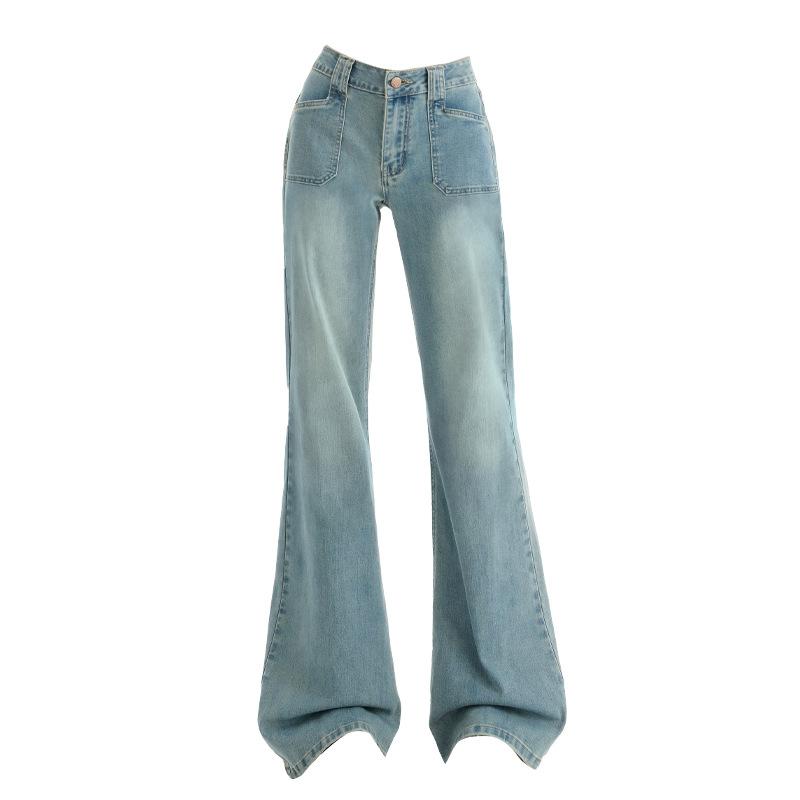 

Джинсы женские весенние не торчат штанины расклешенные брюки женские белые слегка утянутые брюки дети выглядят тонкими и свободными L