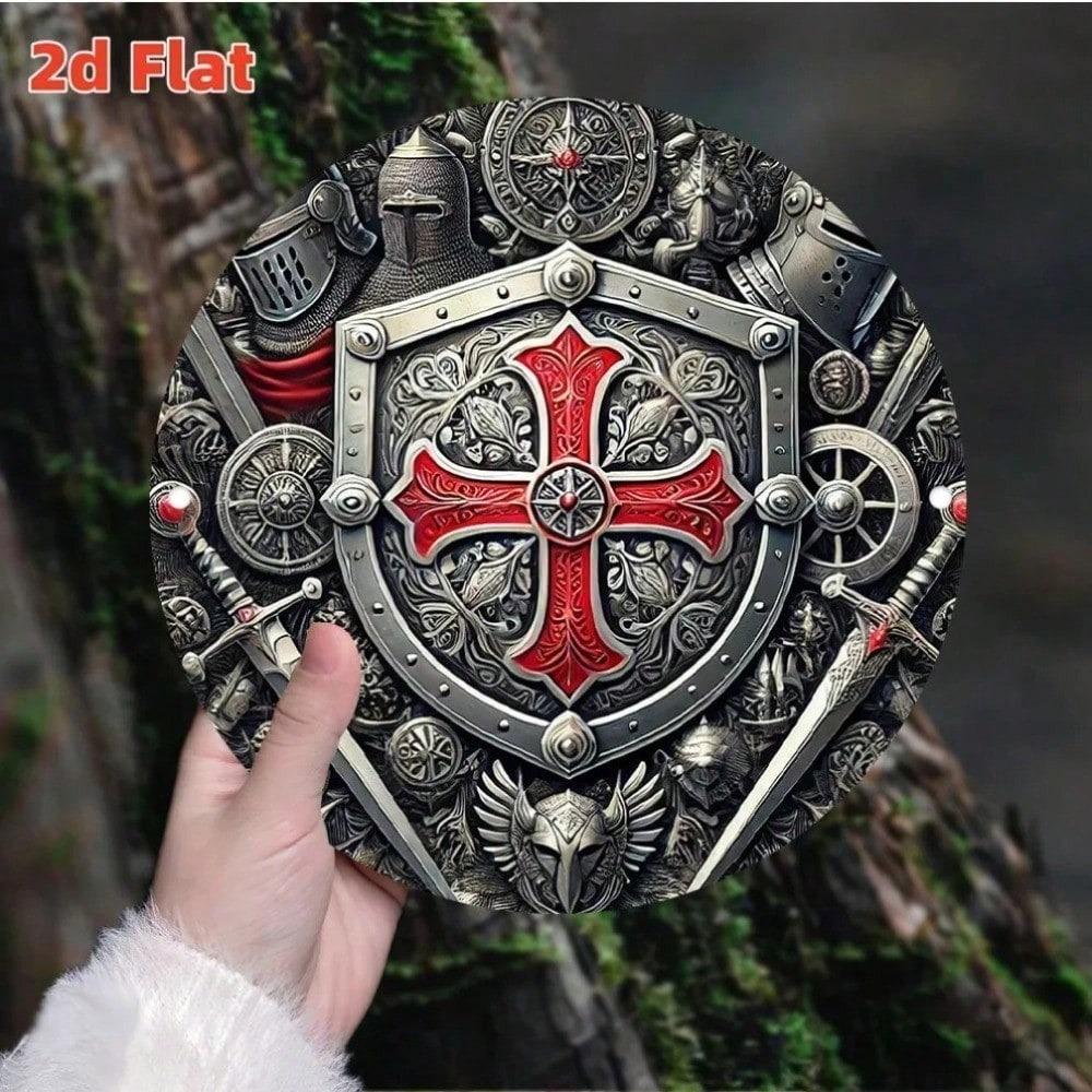 Vintage Metal Wall Art Knight Cross Decor 8x8 Inches Retro Medieval Tin Sign for Home Man Cave Bar