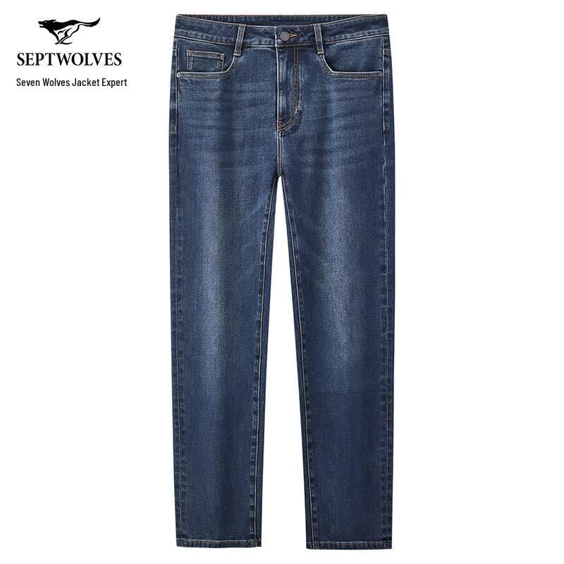 Qipilong Men s Lycra Washed Straight-Leg Jeans 32 A глубокий синий