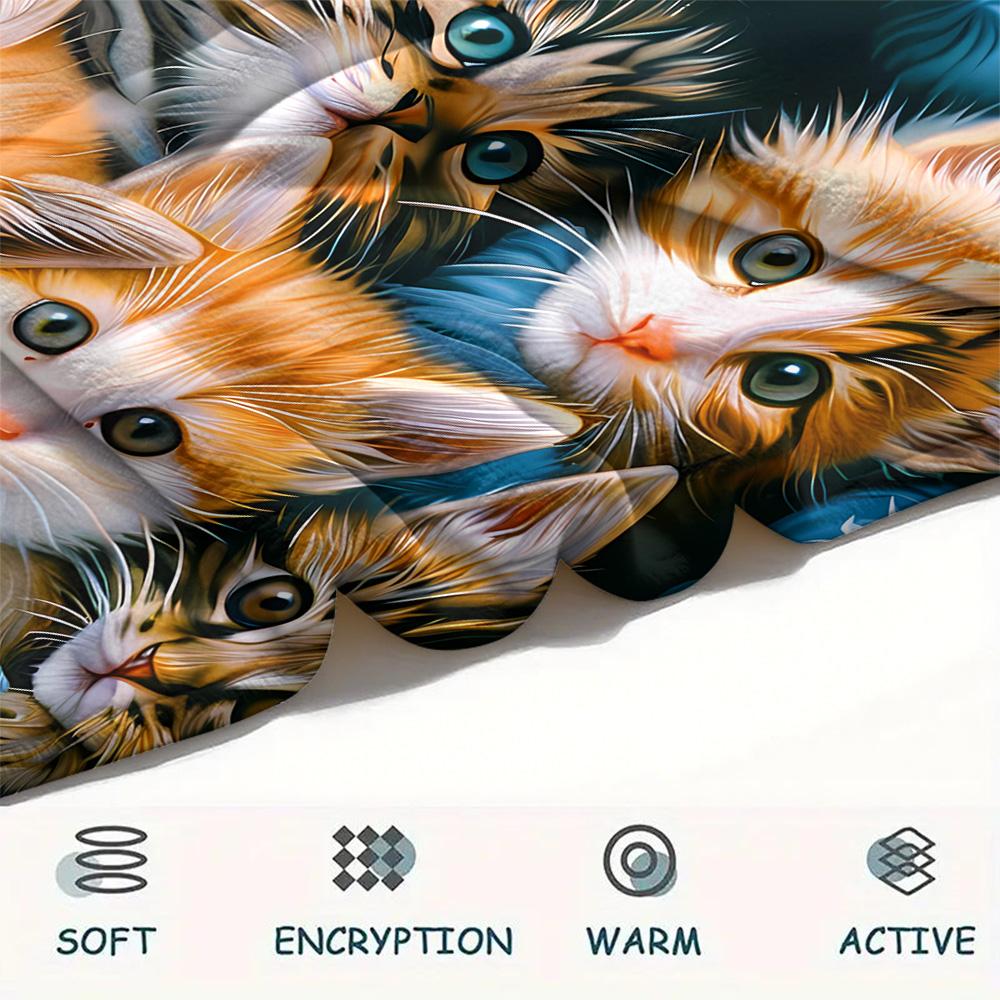 Kitty Print Flannel Blanket, High Quality Comfortable for All Seasons, Home Decor, Warmth and Comfort, Perfect for Christmas Gifts