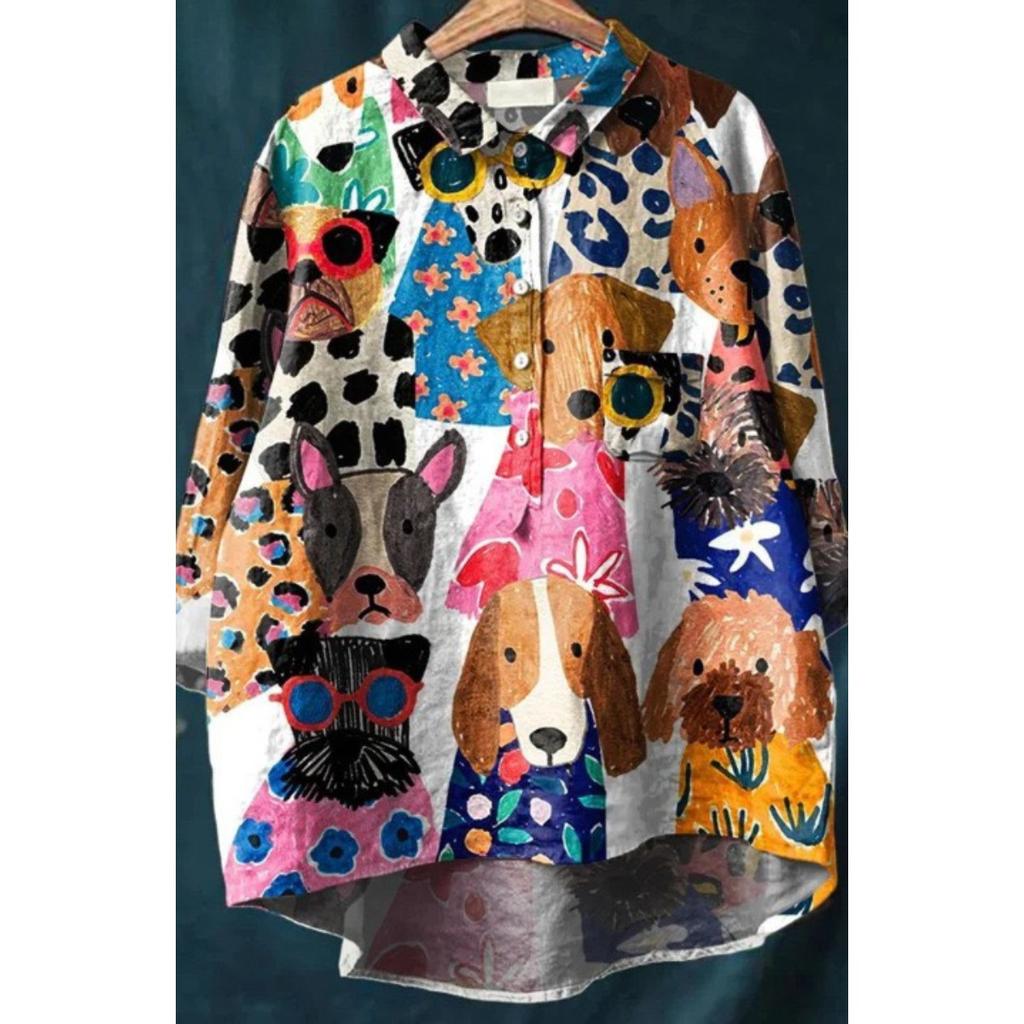 Dámská nová košile s potiskem a límcem Slunečnicový top