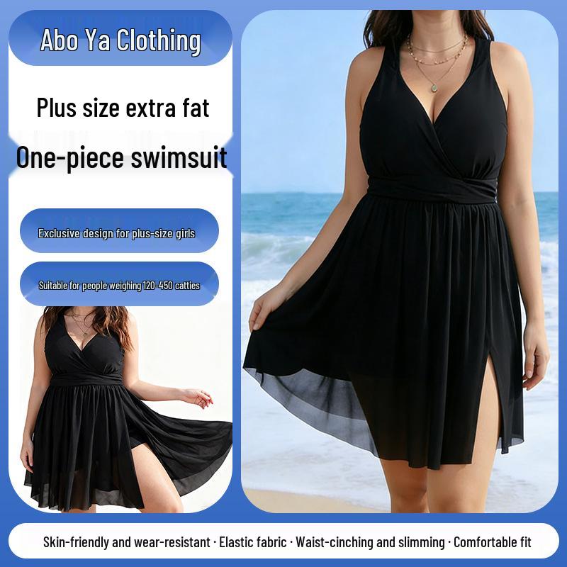 

Chic Black Plus Size Strappy Deep V-Neck Swimsuit with Slimming Pleats and Tummy-Slit Design L чёрный