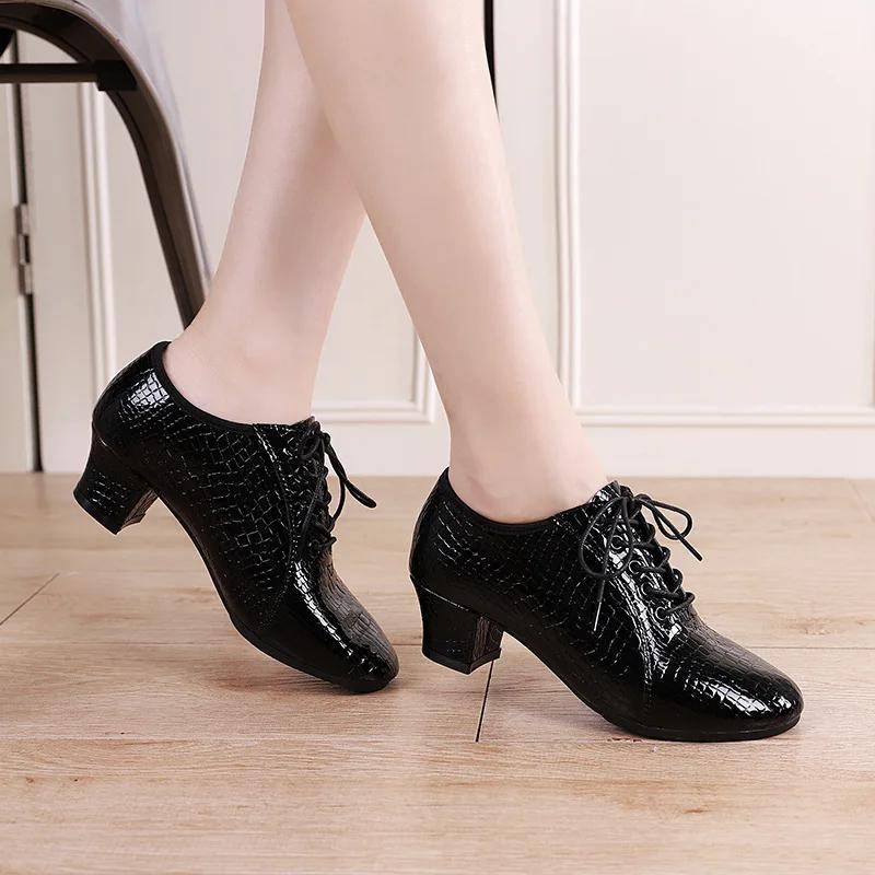 XIHAHA Women High-heeled Shoes Latin Dance Shoes Female Head Layer Cowhide Stone Pattern Sole Ballad Ballroom Jazz Woman Shoes