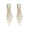 S925 Silver French Pearl Tassel Earrings for Round Faces - Slimming, Versatile, and Exaggerated Dangle Design
