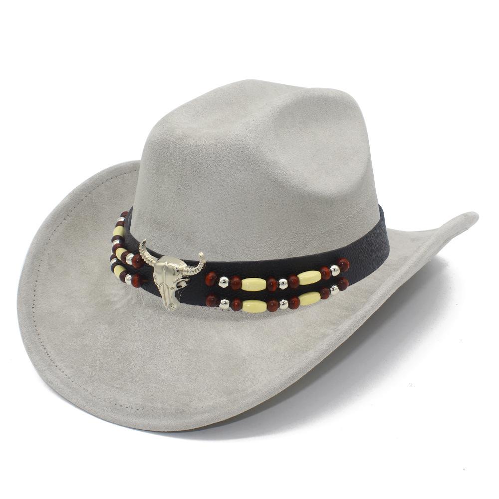 European and American Retro Ethnic Style Suede Top Hat Fashion Big Eaves Western Cowboy Hat Personalized Bull Head Tibetan Jazz Hat