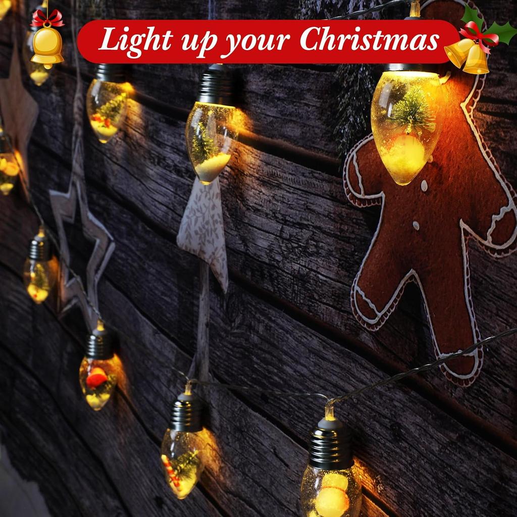Aurelema Christmas Snow Globe String Lights 13 ft 20 LED Vintage Christmas Tree Bulb Lights with Cute Ornaments for Xmas Indoor Outdoor Home Office