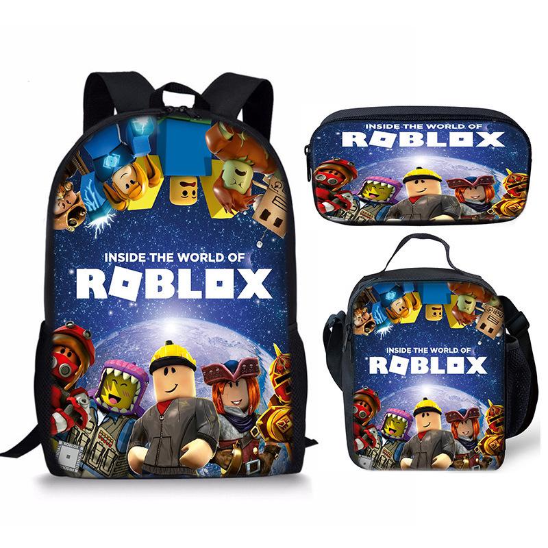 Roblox Retro Cartoon Backpack Set - Trendy 3-Piece Schoolbag for Kids