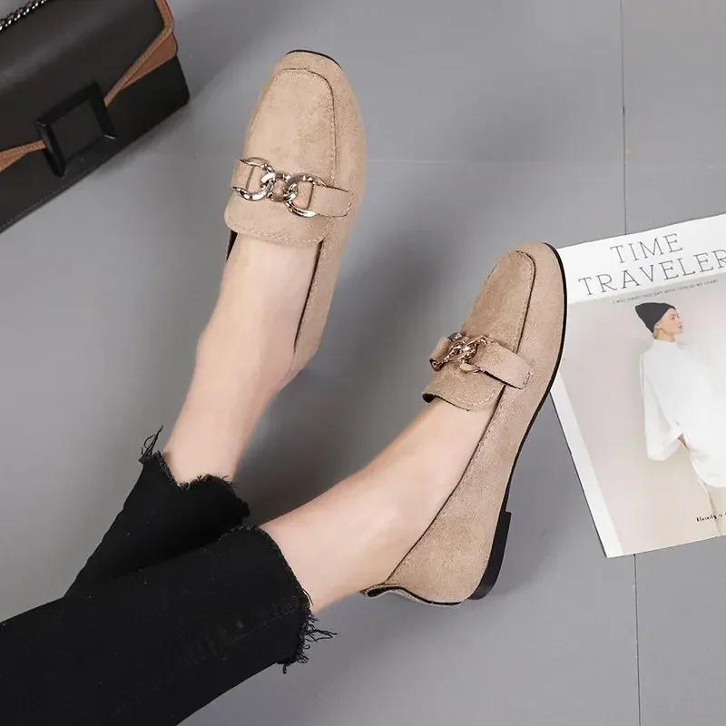Fashion Spring Fashion Flat Shoes Women Quality Metal Slip On Loafer Shoes Ladies Flats Mocassins Big Size 35-41 Sapato Feminino 2025