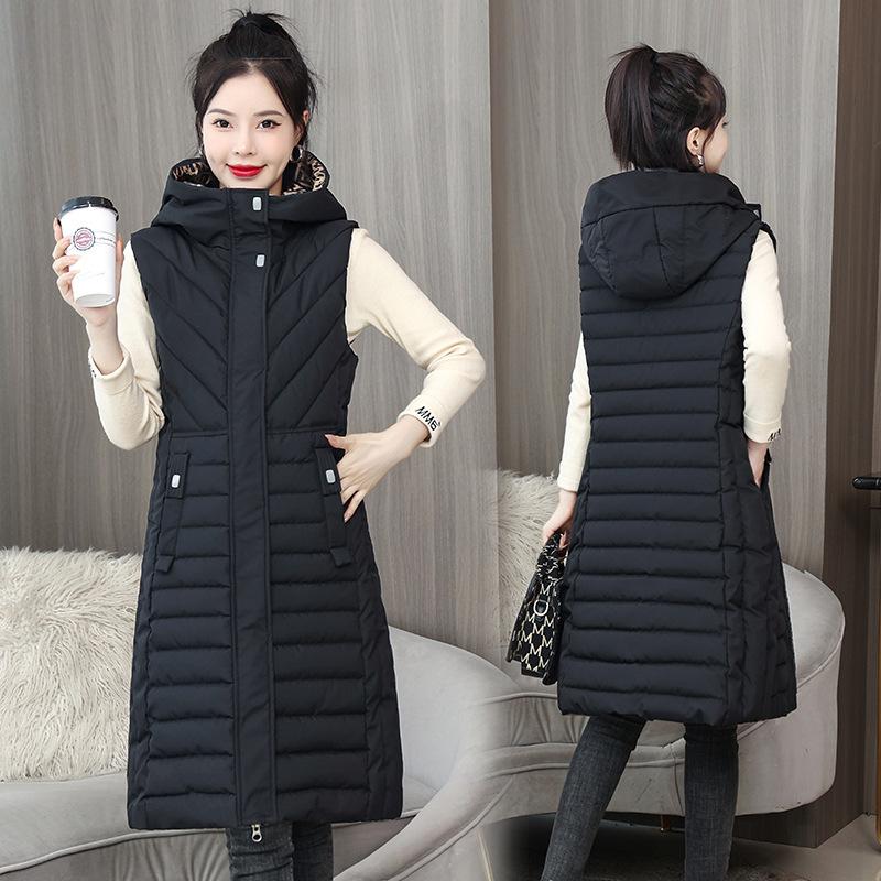 Vest Women's Autumn and Winter Long Thickened Down Cotton Large Size Vest Loose Lacquered Vest Jacket Cotton Coat