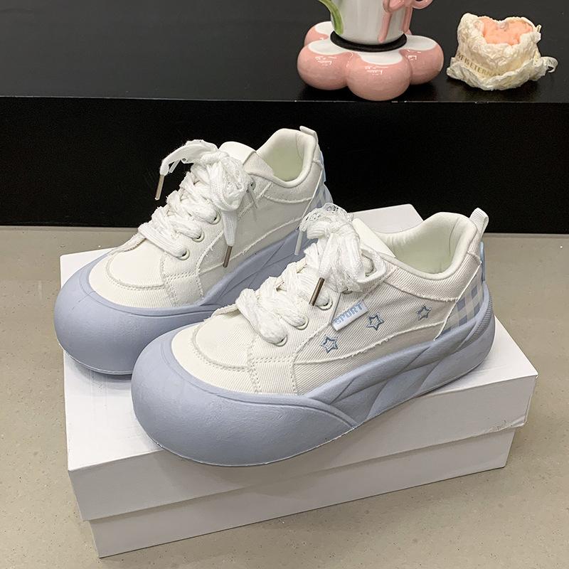 Fashion Women Vulcanized Shoes 2025 Autumn New Fashion Lace Up Platform Casual Shoes Comfortable Height Increase Outdoor Non Slip Flats
