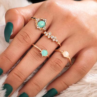 4 Stück/Set Faux Edelstein Geometrische Knöchelringe Bonbonfarbe Stapelbare Fingerringe Schmuckzubehör