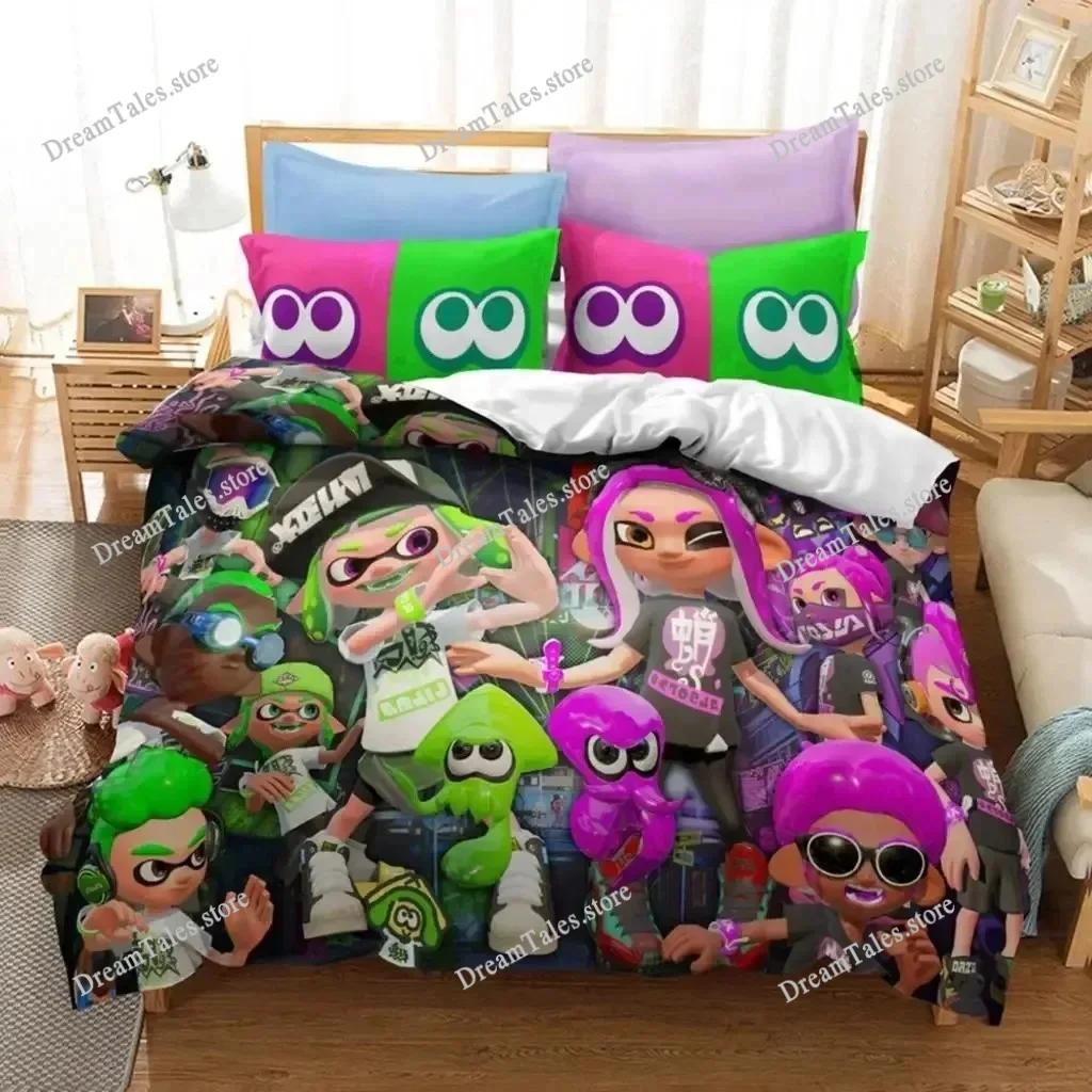 Popular Splatoon 2 Game Printed Bedding Set 3D Cartoon Duvet Cover Set Pillow Case Twin Full Queen King Size Bed Polyester Bed