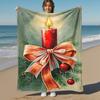 1PC Christmas, candleOutdoor Flannel Blanket - Soft Plush Decor for Picnics, Camping, Bedroom, Playroom, Office, or Lunch Break 1239A