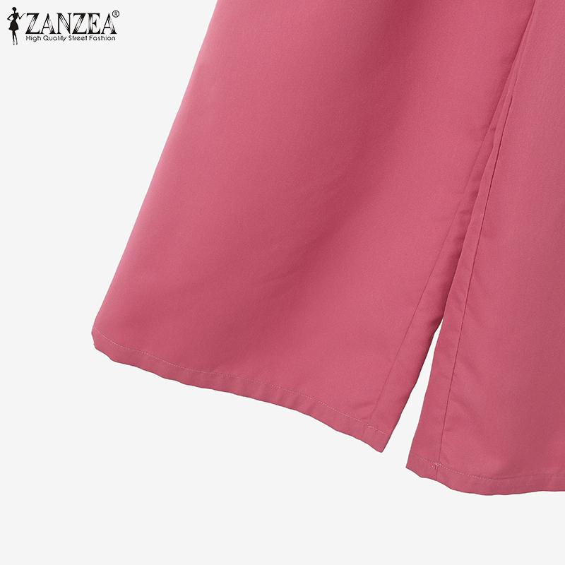 ZANZEA Damen Kurzarm Print T-Shirt und Hose Sommer Zweiteiler Anzugsets