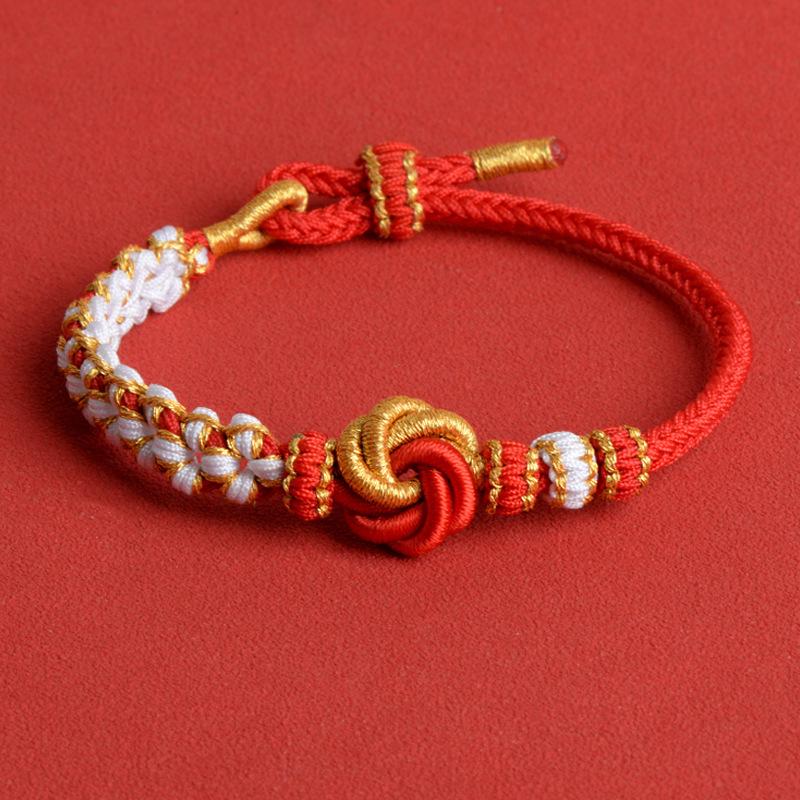 Bracciale Mandala Nodo Chang Rosa Fatto a Mano - Portafortuna Fai da Te Accessorio Gioiello con Corda Intrecciata
