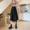 High Waist Irregular A-Line Midi Skirt - Summer Draping Slit for Petite Women