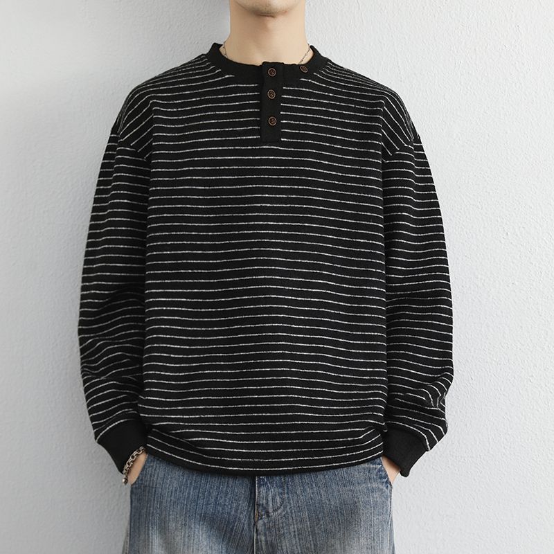 Contrast Striped Sweater Men's Clothing Pullover Round Neck Sweater Fashionable Casual Top