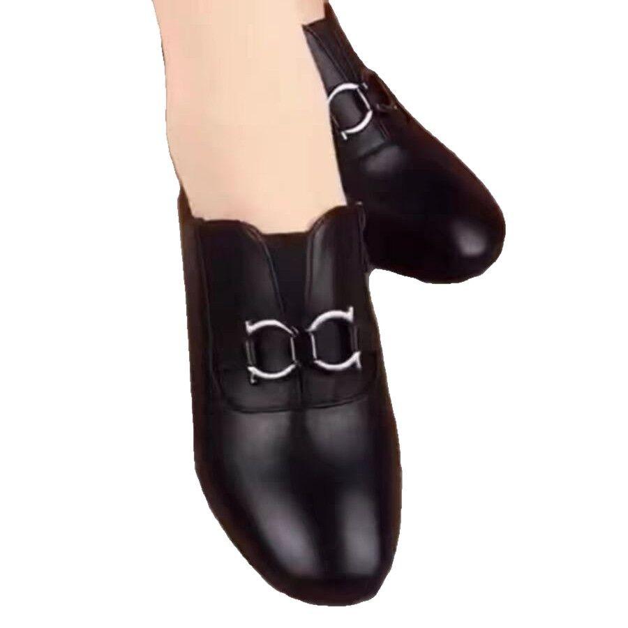 2025 Frühling und Herbst neue britische Stil kleine Lederschuhe dicker Absatz Einzelne Schuhe Damen Weiches Leder Schwarz Bequem Weiche Sohle Arbeit Mutterschuh