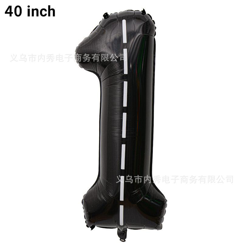40 Inch Large Black Digital Aluminum Film Balloon Black And White Striped Racing Theme Birthday Party Decorative Balloon