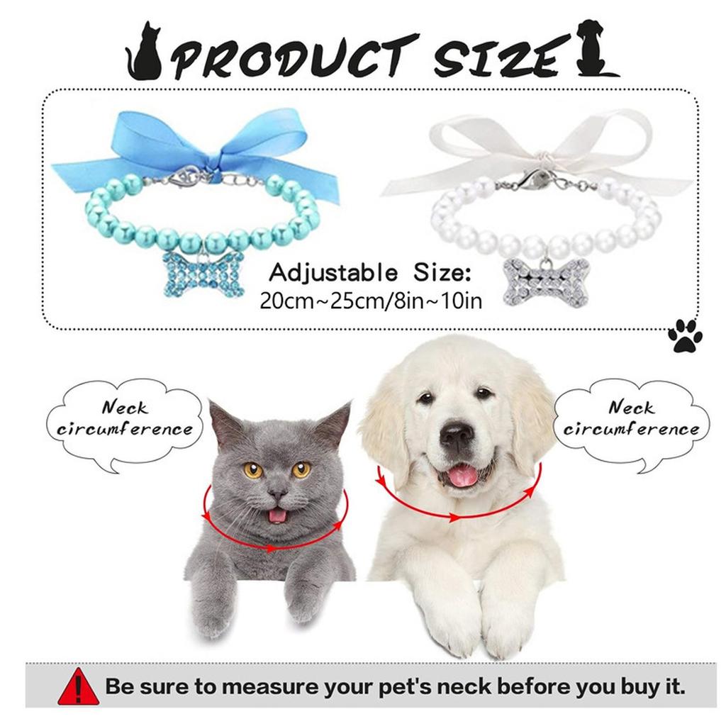 Pet Pearl Necklace Collar with & Heart Rhinestone Pendant for Small Dogs Cats