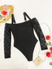 European & American Sexy Lace Patchwork Strappy Black Bodysuit