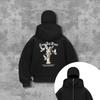 Men's Gothic Style Printed Double Hat Sweatshirt Autumn and Winter Cardboard Zipper Shirt Hoodie Polyester Double Cap Double Collar