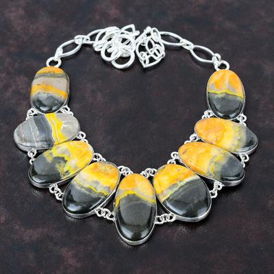 Collana di diaspro Bumble Bee Collana fatta a mano con pietre preziose Collana in argento sterling 925 Gioielli antichi Collana con catena regolabile Regalo di fidanzamento