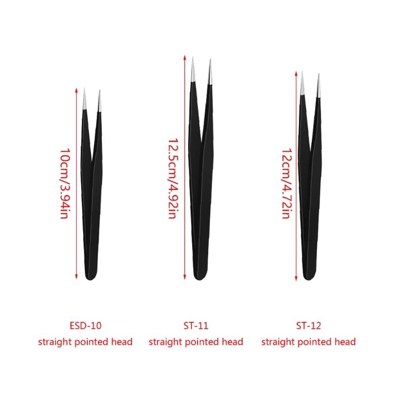 Niezawodny Zestaw Precyzyjnych Pęset Antystatycznych ze Stali Nierdzewnej do Naprawy Elektroniki i Rękodzieła DIY 6-elementowy Czarny