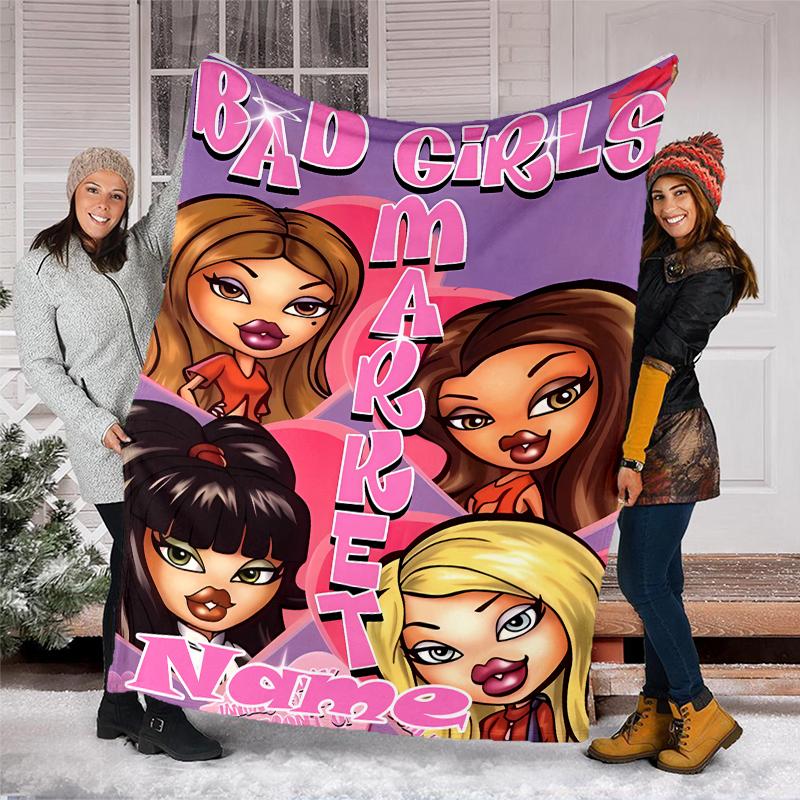 Personalized Custom Name Blanket - Bratz Print Design,Blanket for Sofa,Bed,Travel,Camping - Soft and Warm, Great Gift