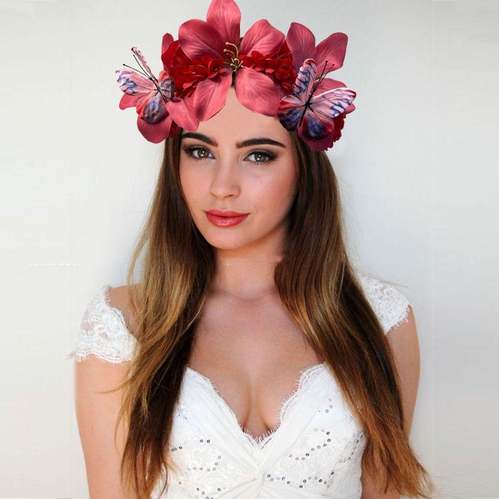 Butterfly Floral Crown Hairband Sweet Carnival Hair Accessories Simulation Flower Hair Hoop  Daily