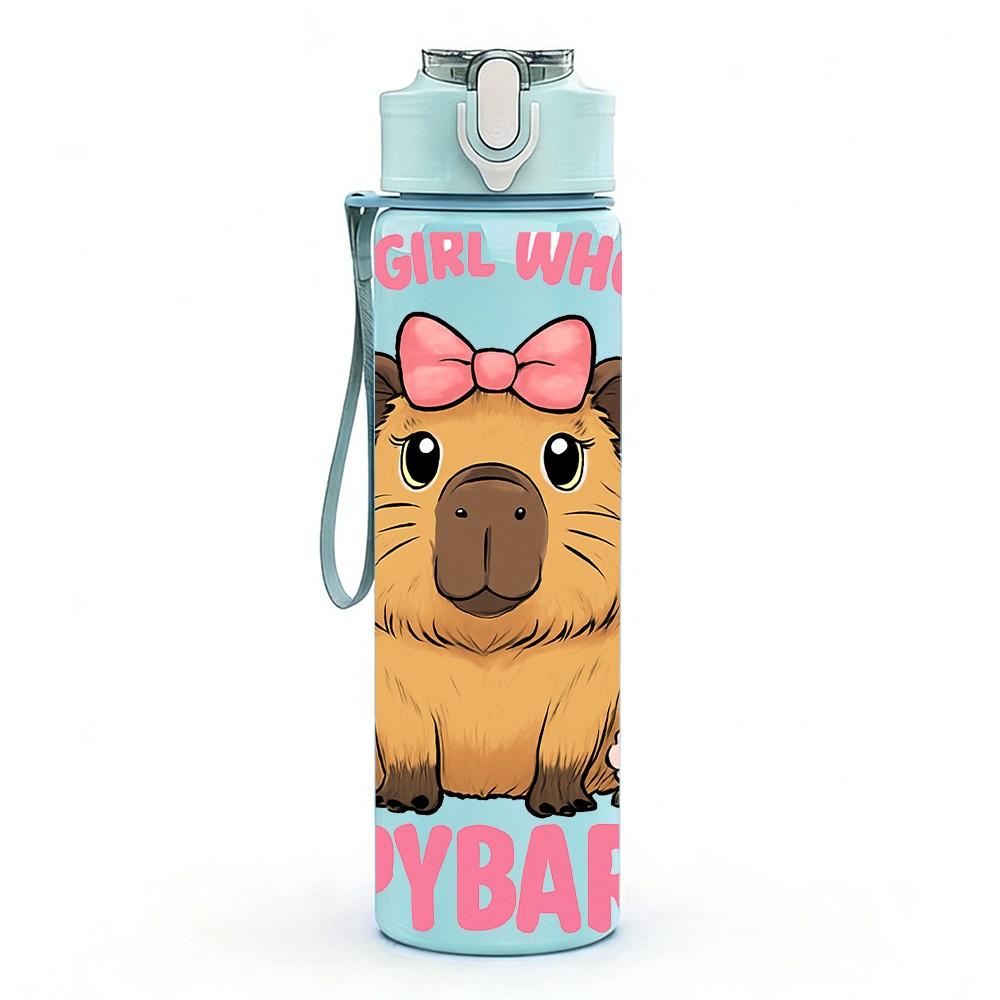 1PC Girl Who Love Capybaras Quote Print 750ml Color Plastic Sports Water Bottle Leakproof Flip Straw Lid Suitable for Sports Office Home Use