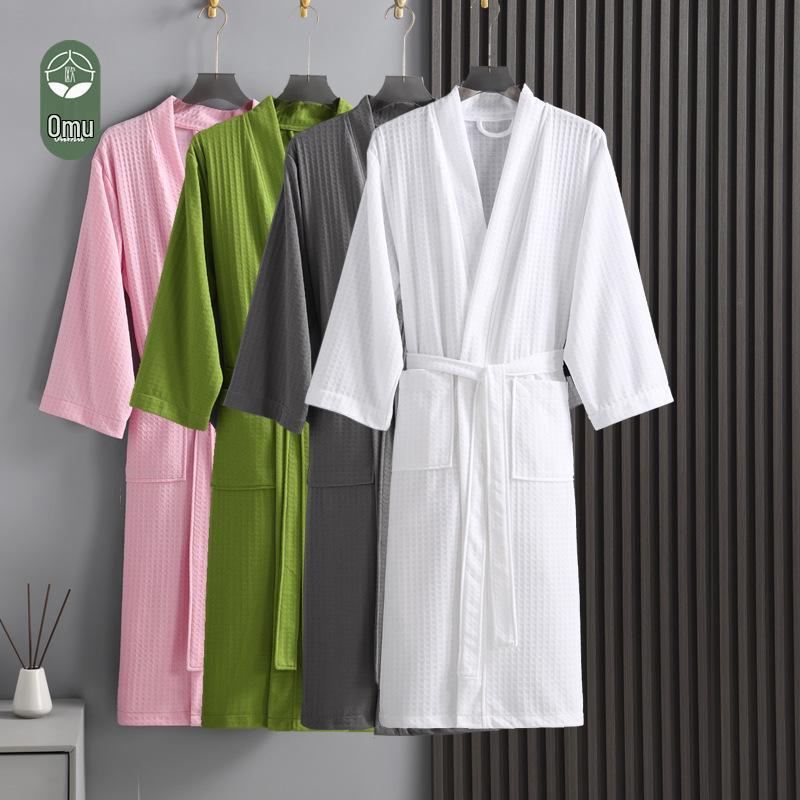 Lightweight Extra Long Waffle Bathrobe for Couples - Breathable Polyester Cotton, Perfect for Spring and Summer