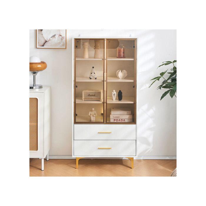 Display Cabinet - MUVOE - 2 Doors - Tea-colored Glass - Golden Legs - 70x35x150 Cm