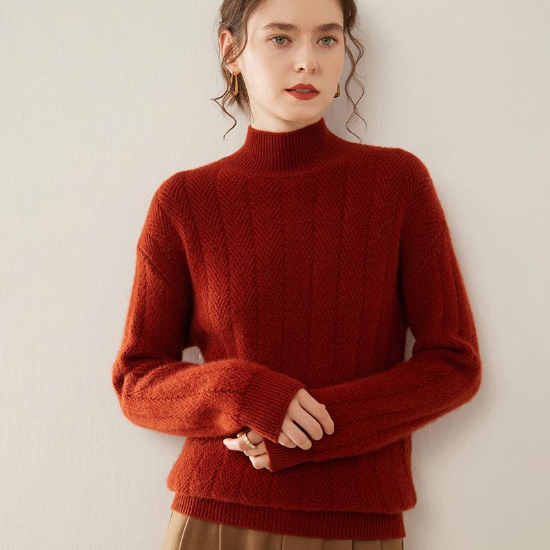 

Женский свитер из мягкого кашемирового трикотажа - Полувысокий воротник, Приталенный крой, Универсальный модный дизайн Large 115-125 lbs