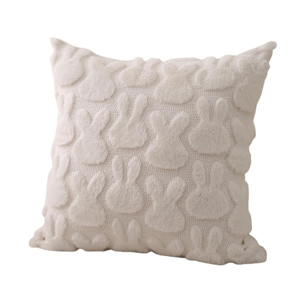 18x18cm Happy Easter Rabbit Pattern Throw Pillow Cover Wool Square Cushion Cover Soft Plush Sofa Pillowcase Home Room Decoration