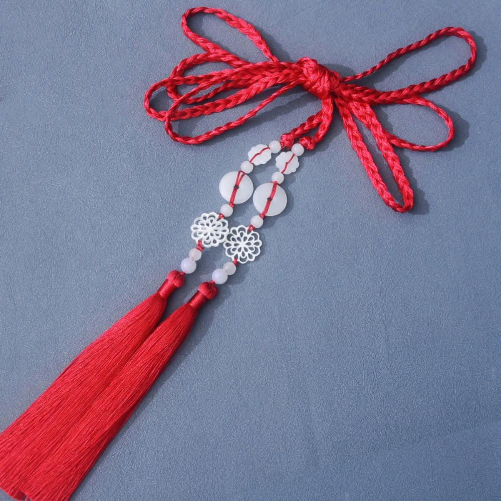 Handwoven Hanfu Waist Belt Chinese Style Beaded Waist Chain Retro Tassel Sash for Men Women красный