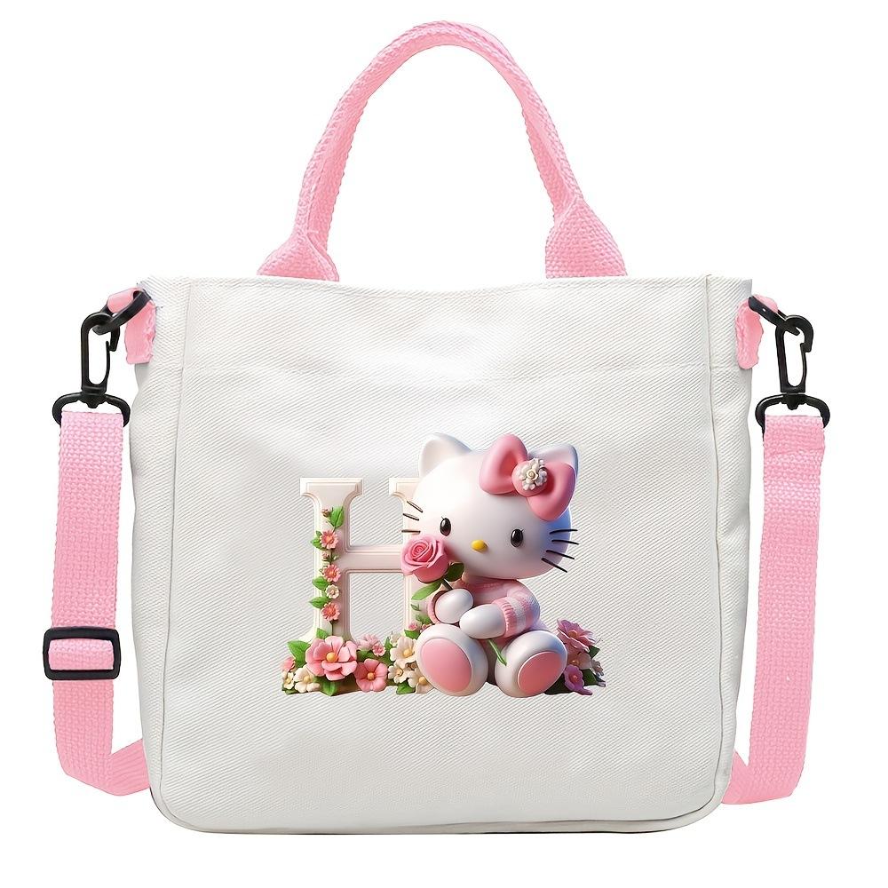 Sweet Cartoon Print 26 Letter Canvas Bag Schoolgirl Portable Crossbody Shoulder Bag Trend