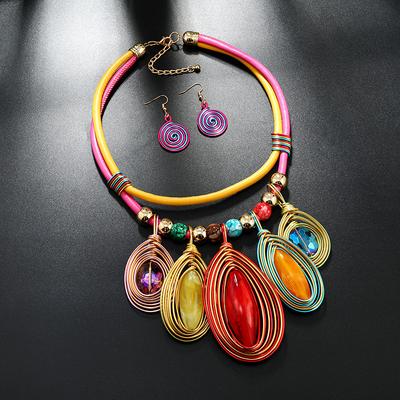 Exaggerated Fashion Crystal Multi-layer Necklace Earrings Set Female Handmade Tribe Festival Stage Accessories