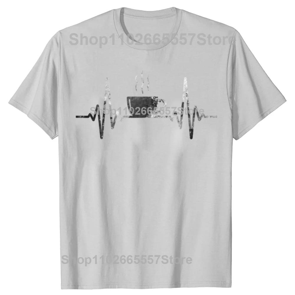 Funny Heartbeat Coffee Graphic Tshirts Men Womens Fashion Casual Tshirt 100 Cotton Loose Oversized Coffee Cup T Shirt