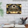 2D Flat, 1pc "Congrats Grad" Graduation Plaque - Black & Gold Graduation Decor Sign with Cap & Balloons, Black & Gold - Aluminium Wall Hanging