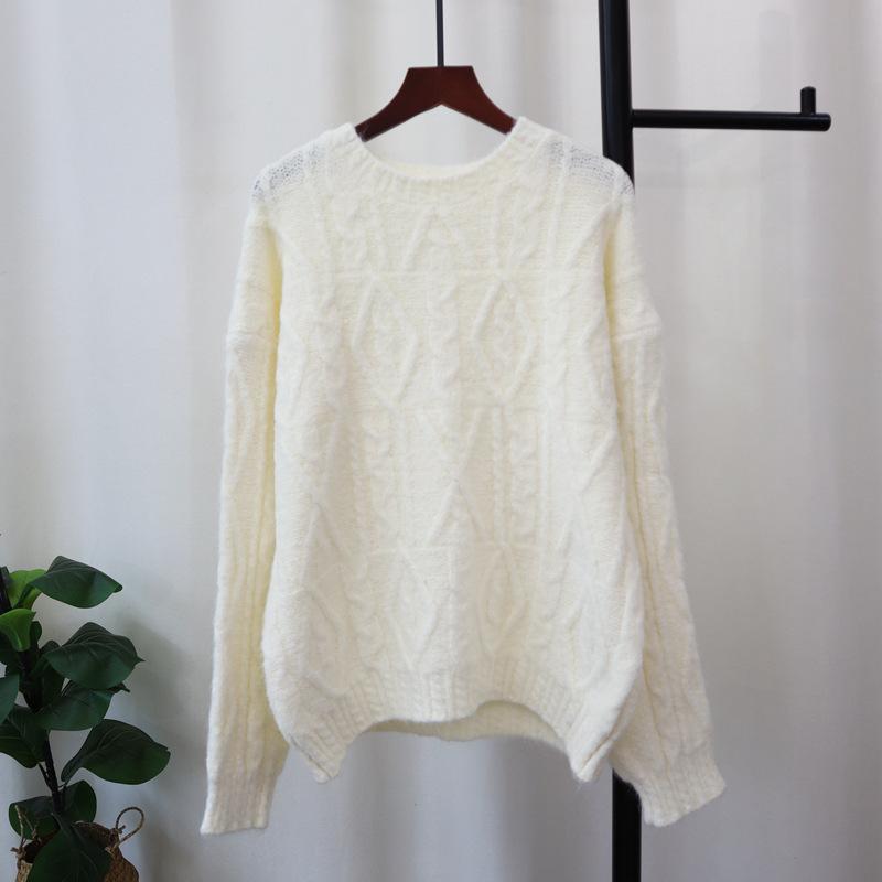 Autumn and winter new gentle wind loose knitted sweater top soft waxy retro twist sweater pullover woman