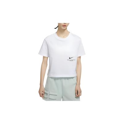 Round Neck Pocket Sports Casual Short Sleeve T-Shirt Women Tops White DN4852-100