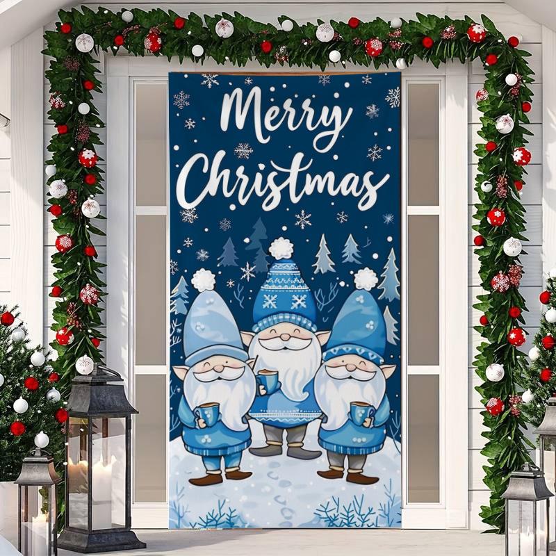 1 Buc Banner Husă Ușă Crăciun Fericit Poliester Om de Zăpadă Model Brad de Crăciun Alb pentru Ajun Anul Nou Petrecere de Sărbători Ușă Față Decor Acasă Perete